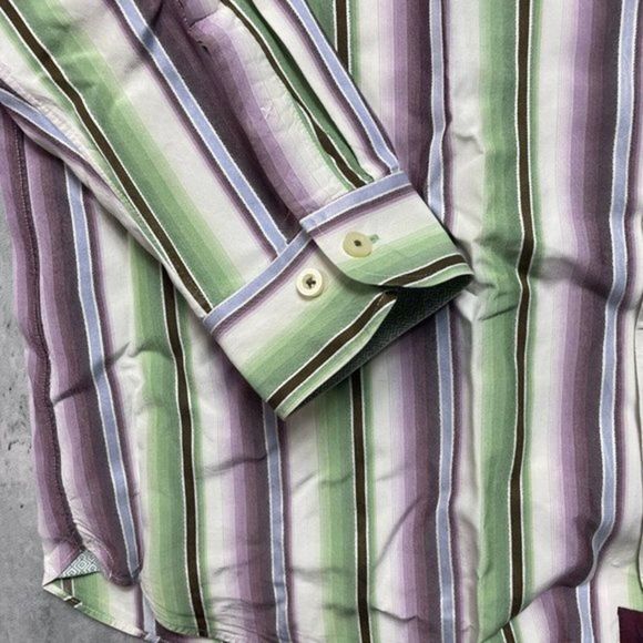 Tommy Bahama Hawaiian Shirt Men’s Large 100% Silk Stripe‎ Button Up Long Sleeve - Picture 2 of 7